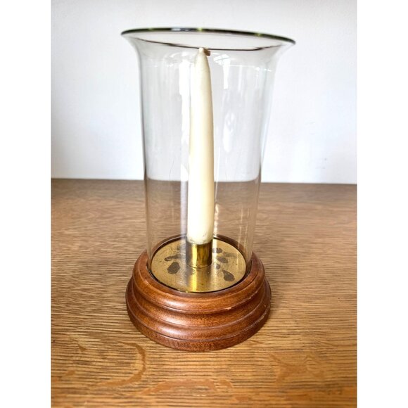 Vintage Hurricane Candle Holder With Brass Base & Glass Shade  8" Tall - Picture 1 of 10